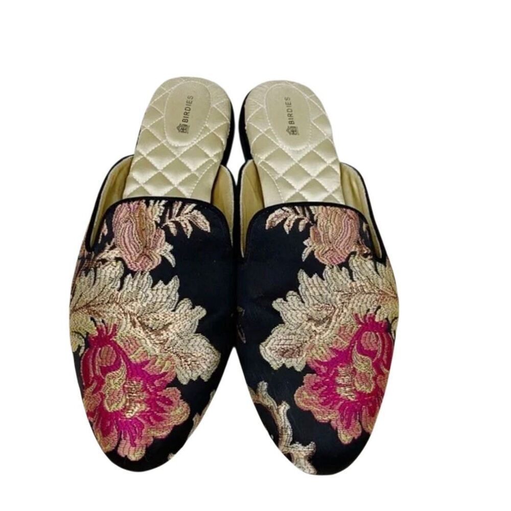 Birdies The Phoebe Floral Jacquard Fabric Mule Quilted Flats Shoes Women's 9US